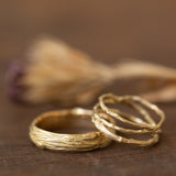 3 crossed branch & thick tree trunk wedding rings