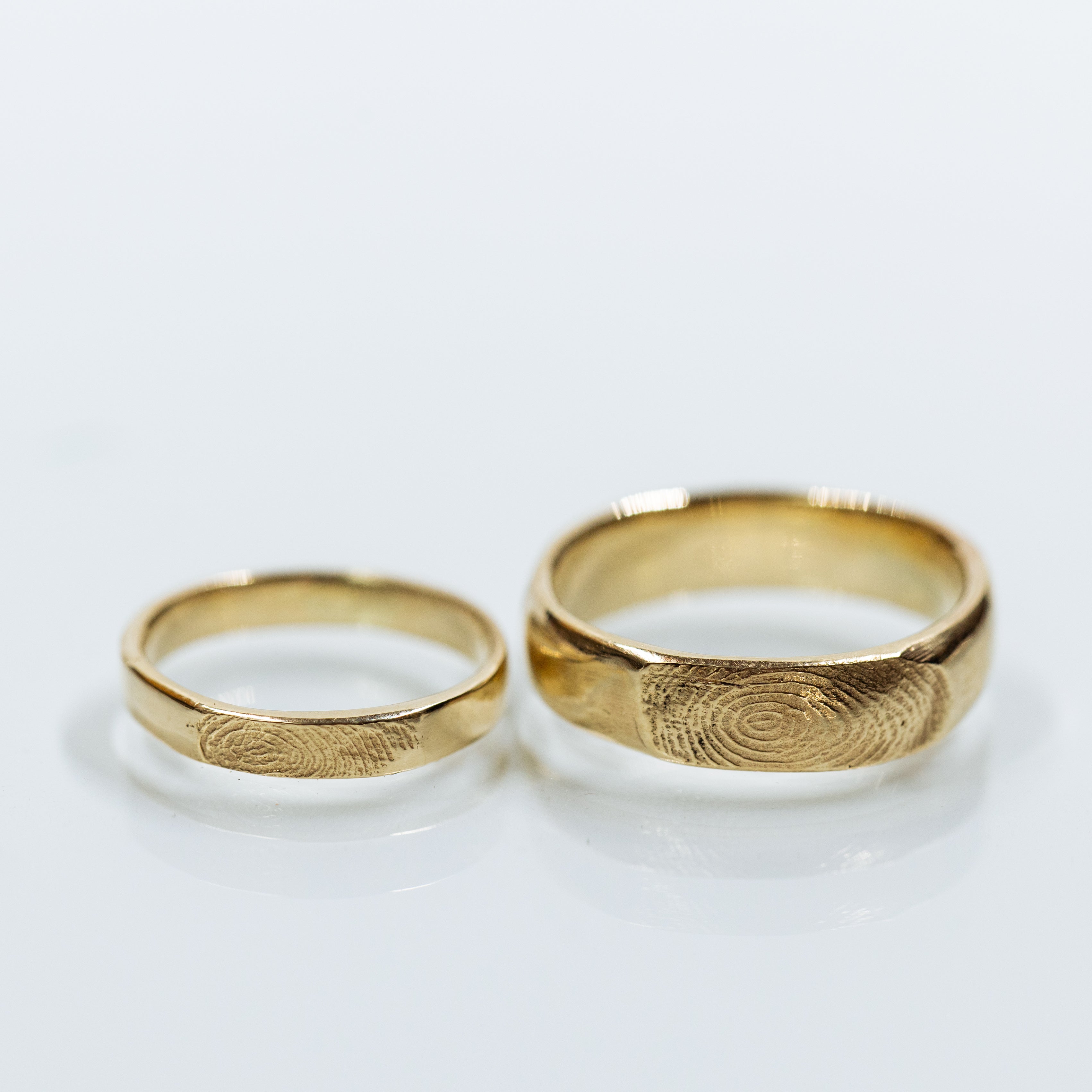 Wedding Ring Set: Wide Half-Round and Thin Rectangle Fingerprint