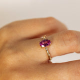 Branch tristone Ring with Oval Pink Sapphire