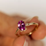 Branch tristone Ring with Oval Pink Sapphire
