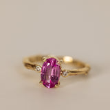 Branch tristone Ring with Oval Pink Sapphire