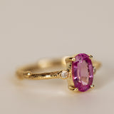 Branch tristone Ring with Oval Pink Sapphire