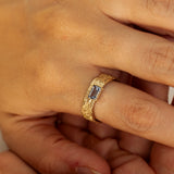 Untamed- Grainy Texture with Emerald Cut Sapphire