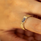 Untamed- Grainy Texture with Emerald Cut Sapphire