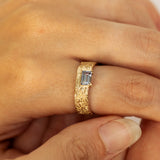 Untamed- Grainy Texture with Emerald Cut Sapphire