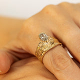 Untamed- Tree Trunk Texture with Oval Champagne Diamond