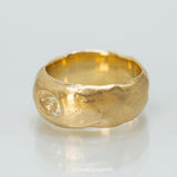 Thick&Wide Raw Band With Oval Champagne Diamond