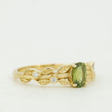 Fairy Leaves band with Oval Green Sapphire