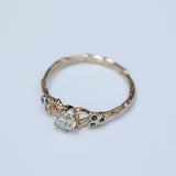 Symmetrical Spreading Branch Ring with White Diamond and Blue Sapphires
