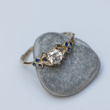 Symmetrical Spreading Branch Ring with White Diamond and Blue Sapphires