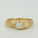 Cracked Earth Textured Gold Ring with White Diamond
