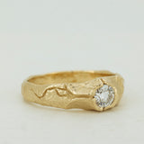 Cracked Earth Textured Gold Ring with White Diamond