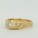 Cracked Earth Textured Gold Ring with White Diamond