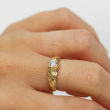 Cracked Earth Textured Gold Ring with White Diamond