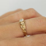Cracked Earth Textured Gold Ring with White Diamond