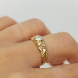Cracked Earth Textured Gold Ring with White Diamond