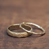 Brushed faceted & branch wedding rings