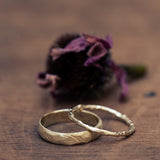 Brushed faceted & branch wedding rings