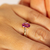 Branch tristone Ring with Oval Pink Sapphire