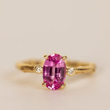 Branch tristone Ring with Oval Pink Sapphire