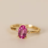 Branch tristone Ring with Oval Pink Sapphire