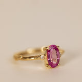 Branch tristone Ring with Oval Pink Sapphire