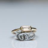 Raw Ring with a Horizontal Emerald Cut Lab-Grown Diamond