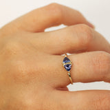 Trillion Cut Purple Sapphires with Delicate Raw Ring