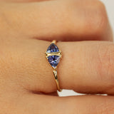 Trillion Cut Purple Sapphires with Delicate Raw Ring