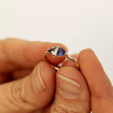 Trillion Cut Purple Sapphires with Delicate Raw Ring