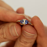 Trillion Cut Purple Sapphires with Delicate Raw Ring