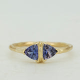 Trillion Cut Purple Sapphires with Delicate Raw Ring