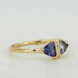 Trillion Cut Purple Sapphires with Delicate Raw Ring