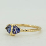 Trillion Cut Purple Sapphires with Delicate Raw Ring