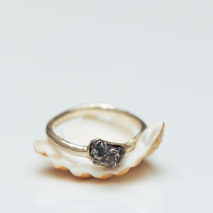 Raw silver ring with meteorite