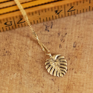 Philodendron leaf gold pendant