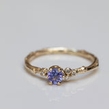 Asymmetric Branch Ring with Purple Sapphire and White Diamonds