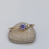 Asymmetric Branch Ring with Purple Sapphire and White Diamonds