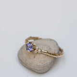 Asymmetric Branch Ring with Purple Sapphire and White Diamonds