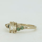 Asymmetric Oval Cluster Ring with Sapphire and Champagne Diamonds