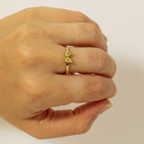 Two Yellow Pears and White Round Diamonds Ring