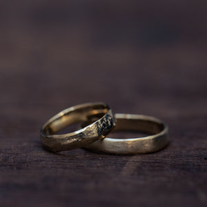 smooth raw & sand wedding rings