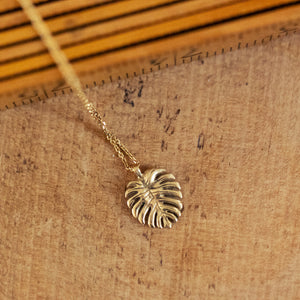 Philodendron leaf gold pendant