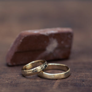 smooth raw & sand wedding rings