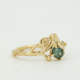 Branch Ring with Botanic Details Set with Oval Sapphire and White Diamonds