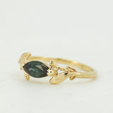 Spreading Leaves Branch Ring with Marquise Cut Sapphire