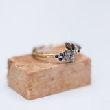 Meteorite & blue sapphire branch ring