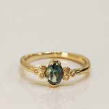Raw Ring with Oval Parti Sapphire and Diamonds