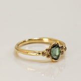 Raw Ring with Oval Parti Sapphire and Diamonds