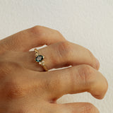 Raw Ring with Oval Parti Sapphire and Diamonds